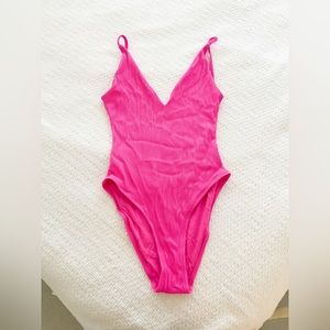 Top shop hot pink ribbed one piece bathing suit